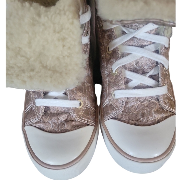 Coach Bonney Shearling Women's Lace-Up Metallic Strip High-Top Sneakers 7 1/2B - Picture 4 of 8